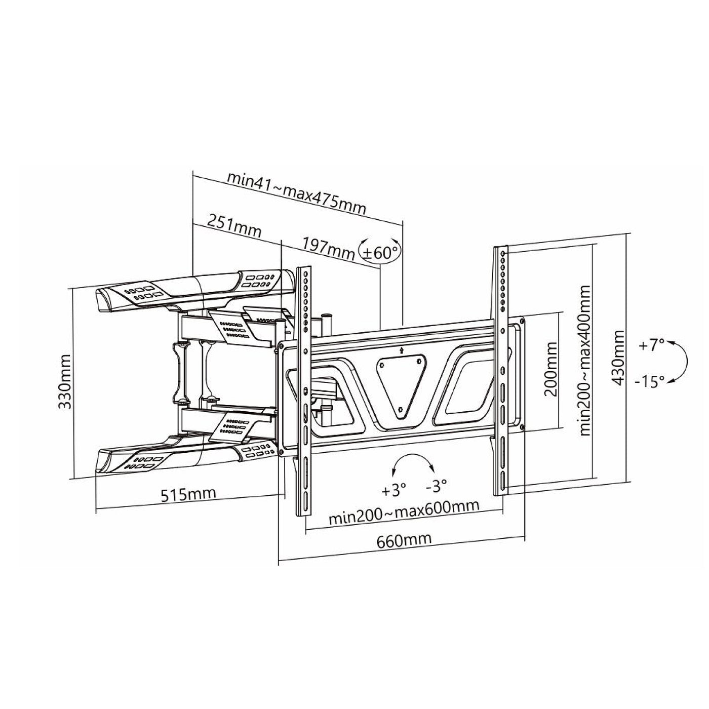 Soporte para televisor o monitor 37-80 "  max. VESA 600x400 45kg, distancia desde la pared 41-475mm Maclean MC-832 negro