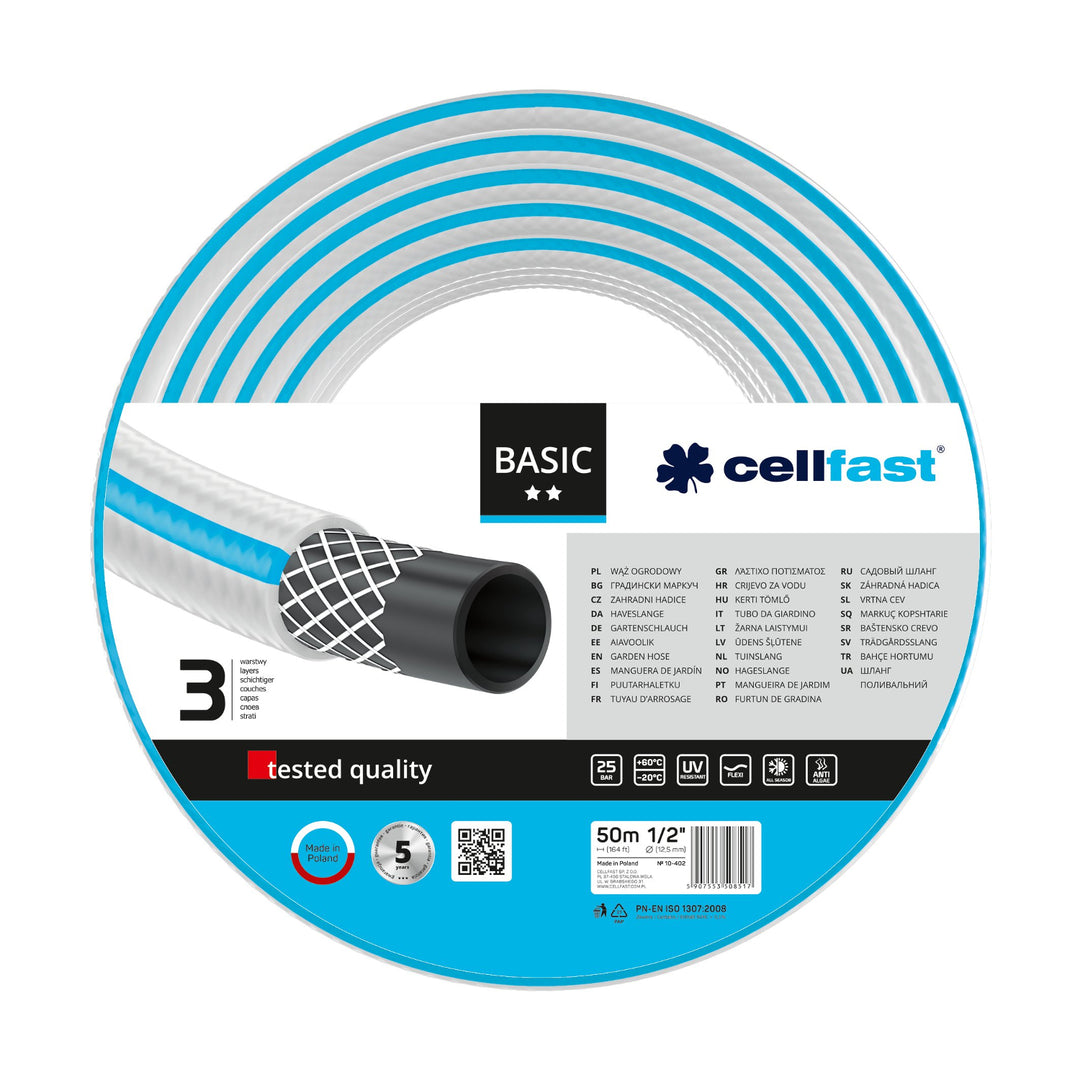 Manguera de jardín duradera de 3 capas Cellfast Basic 1/2" 50m