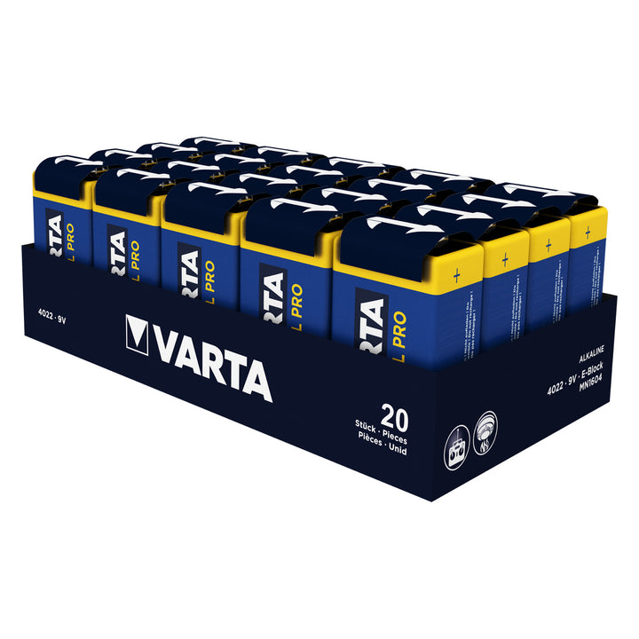 Pilhas alcalinas 20x Varta Industrial 6LR61 9V Folha