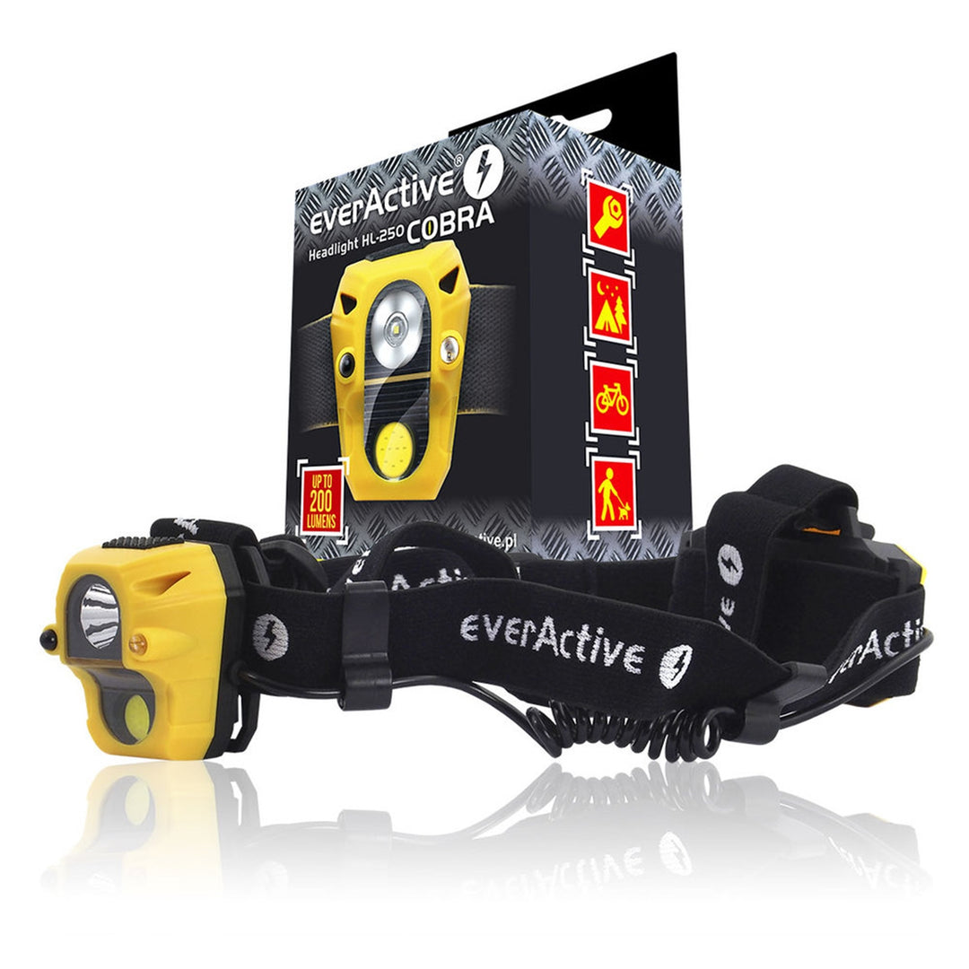 A lanterna de diodo everActive Cobra HL-250 de qualidade