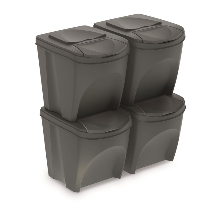 Sortibox 4x25L Juego de 4 cubos de reciclaje, color gris