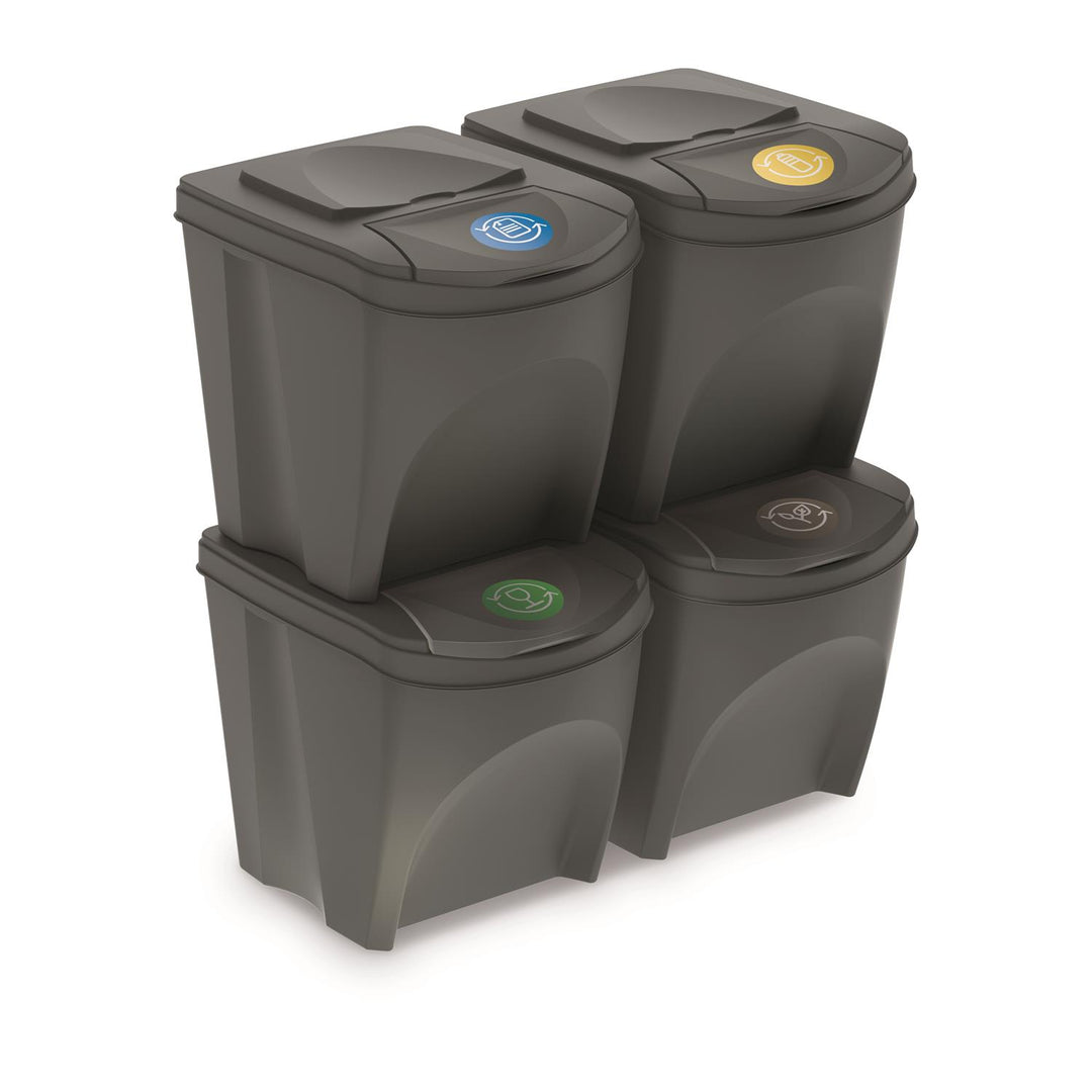 Sortibox 4x25L Juego de 4 cubos de reciclaje, color gris