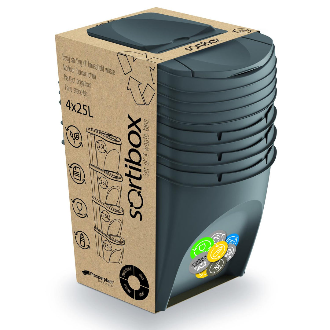 Sortibox 4x25L Juego de 4 cubos de reciclaje, color gris