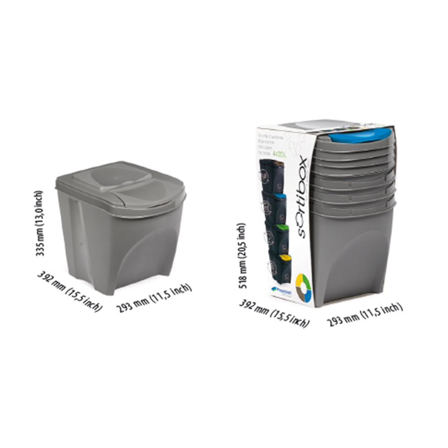 Sortibox 4x25L Juego de 4 cubos de reciclaje, color gris