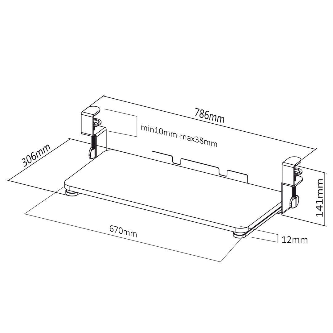 Soporte de teclado, estante para montaje debajo de escritorio ajustable MC-839