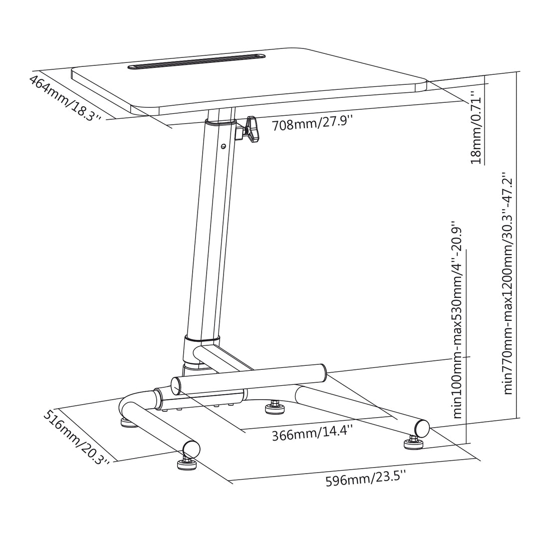 Suporte de mesa para laptop com apoio para os pés Mesa para laptop com altura ajustável máx. 120cm