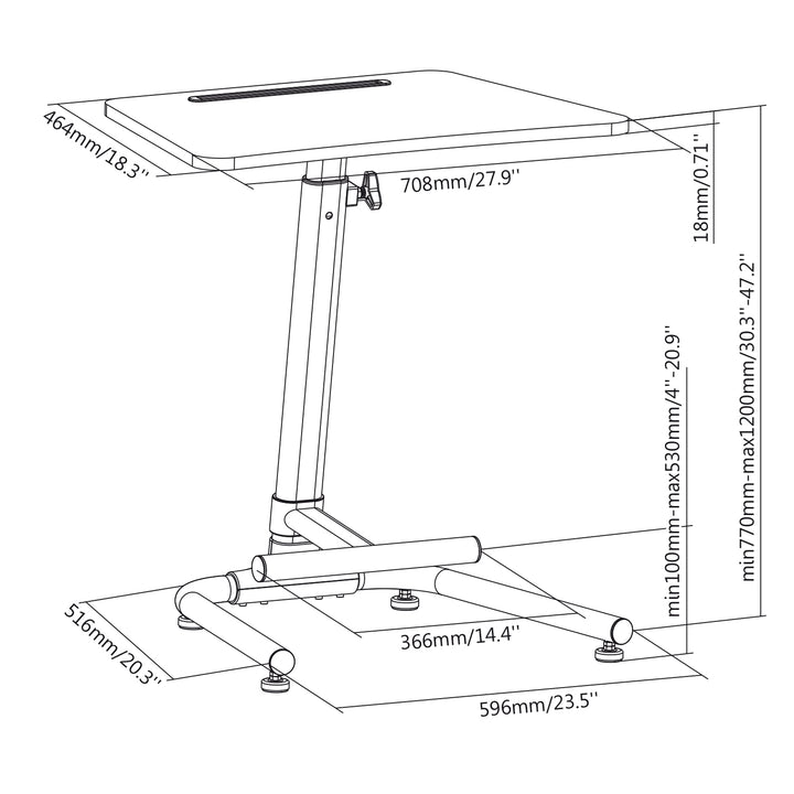 Suporte de mesa para laptop com apoio para os pés Mesa para laptop com altura ajustável máx. 120cm