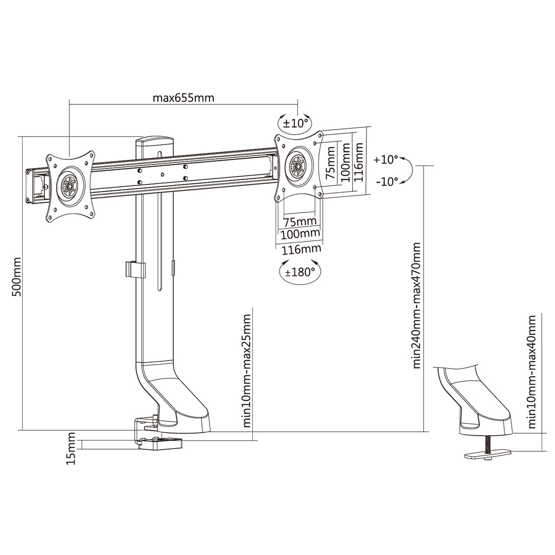 Soporte de escritorio dual para pantalla con gestión de cables Maclean Brackets MC-854