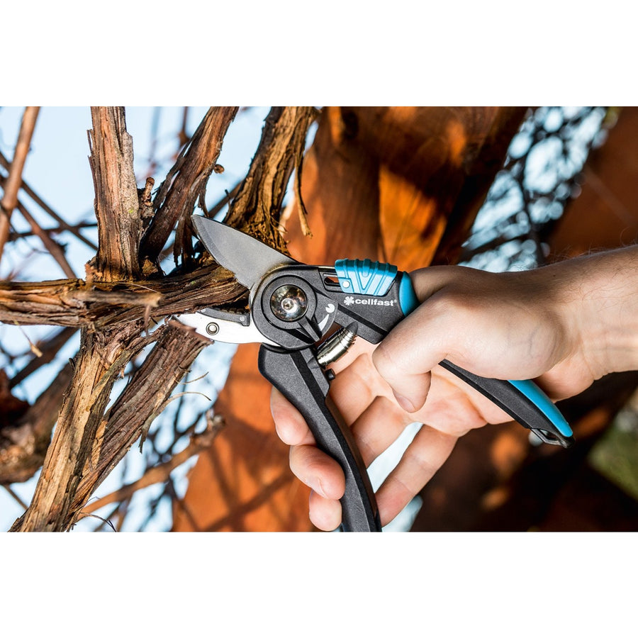 Tesoura de bigorna ajustável para ramos ou plantas preto/azul Cellfast ERGO 41-021