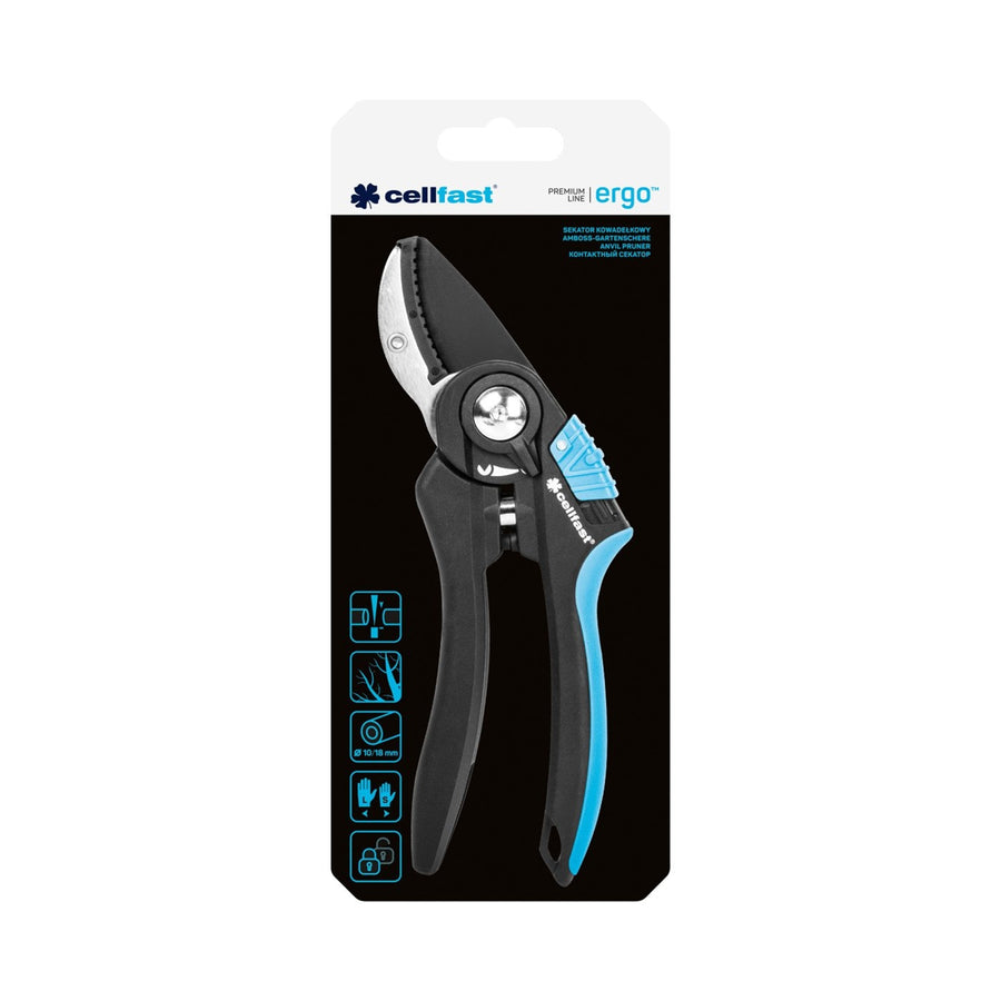 Tesoura de bigorna ajustável para ramos ou plantas preto/azul Cellfast ERGO 41-021