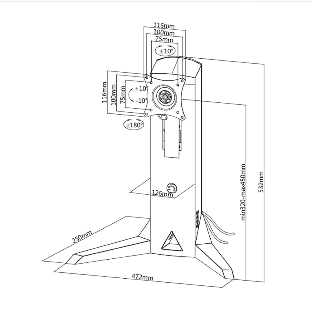 Soporte para monitor, independiente, contrapeso, juegos 17-32 "8 kg VESA 75x75 y 100x100, 2xUSB 3.0, conector para auriculares y micrófono NanoRS RS110