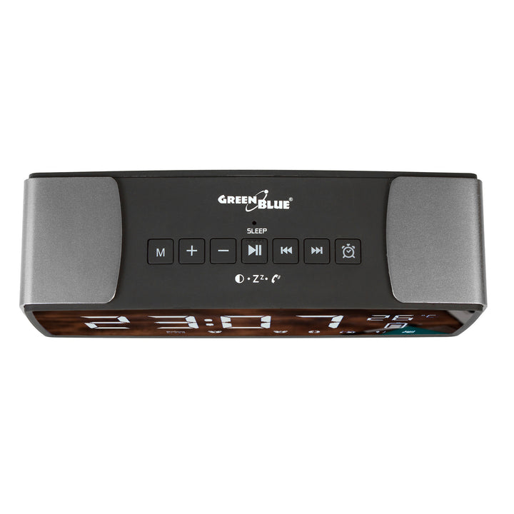 Rádio relógio FM Bluetooth 4.2 2200 mAh, entrada auxiliar, 6 W, temperatura, alarme, relógio, bateria GreenBlue GB200