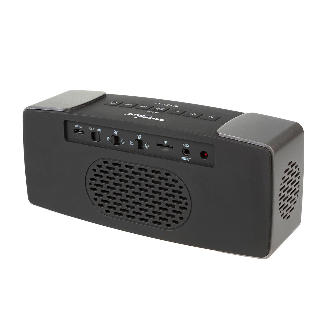 Rádio relógio FM Bluetooth 4.2 2200 mAh, entrada auxiliar, 6 W, temperatura, alarme, relógio, bateria GreenBlue GB200