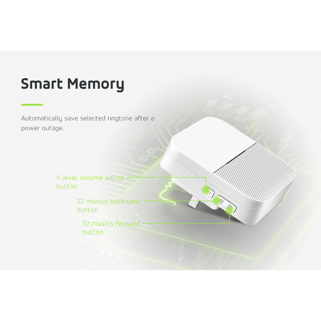 Indicador de entrada inalámbrico con sensor de movimiento y 52 melodías, 230 V, máx.8 sensores, blanco GreenBlue GB212