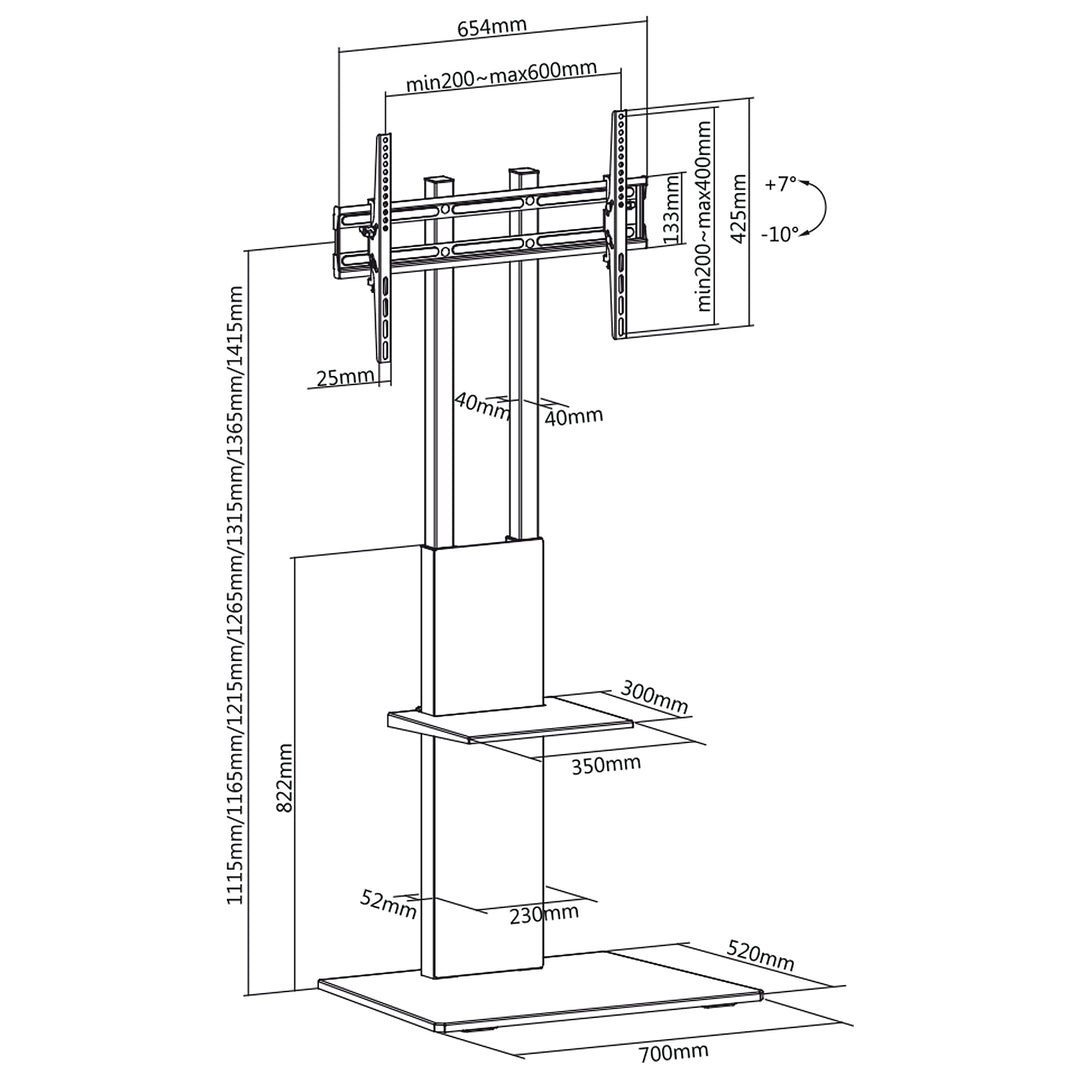 Soporte profesional de TV moderno con un estante máx. 40 kg máx. VESA 600x400 Maclean MC-865