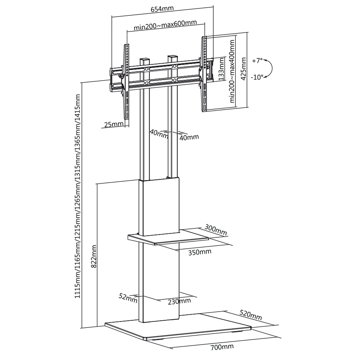 Soporte profesional de TV moderno con un estante máx. 40 kg máx. VESA 600x400 Maclean MC-865