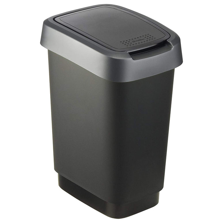 Cubo de basura con tapa giratoria Rotho Twist 10L negro-plata