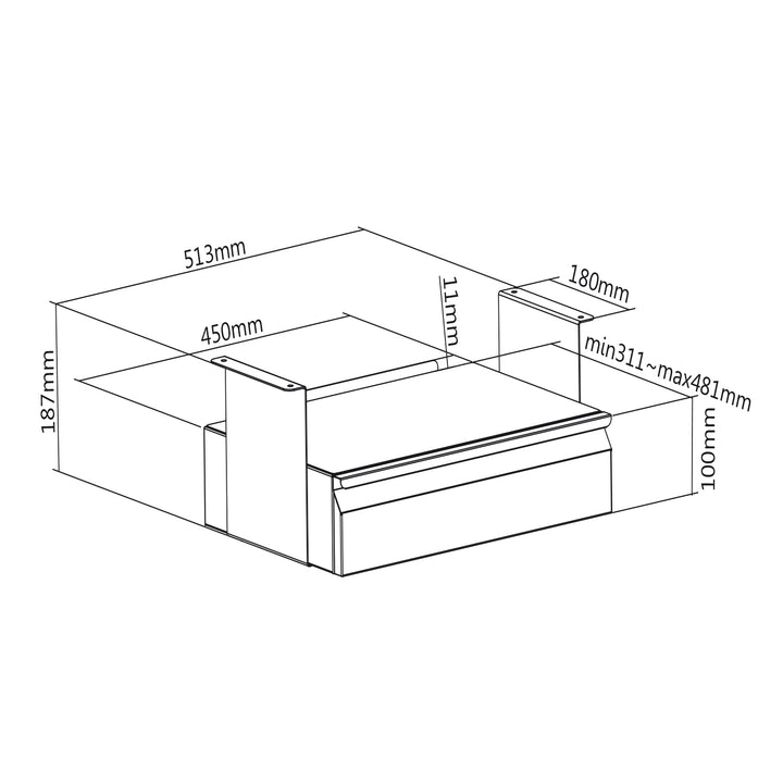 Gaveta ergonômica preta sob a mesa máx. 5kg Maclean MC-875