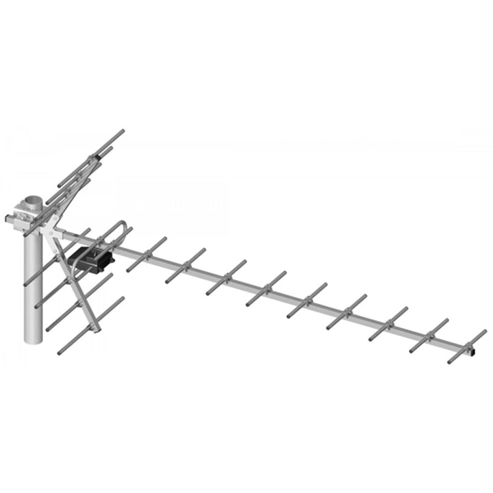 Antena direcional Yaga com balanceador e 19 elementos Antena de TV externa 21-60 (474-862 MHz) "Yaga" 75 Ohm Compatível com DVB-T/T2 H.265