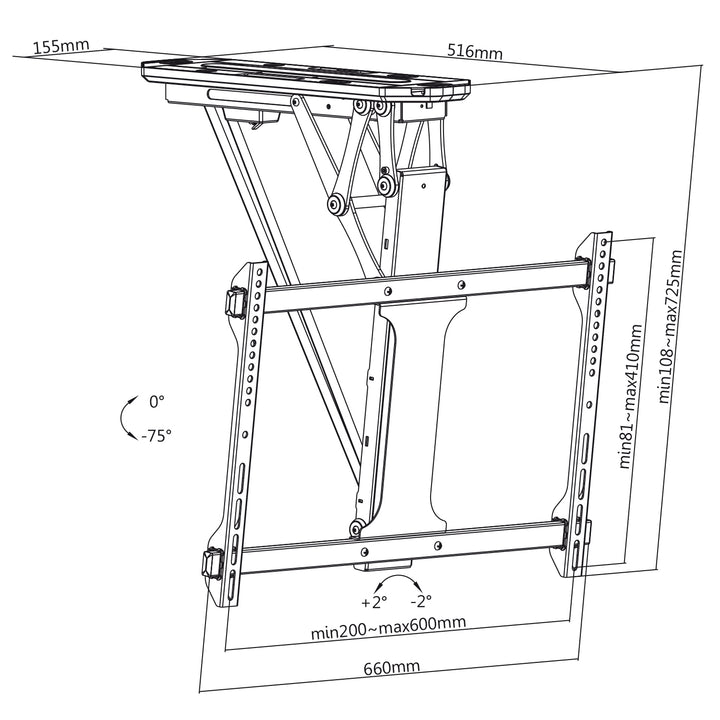 Maclean MC-880 Soporte de TV eléctrico de techo con control remoto para paredes inclinadas 32-70" máx. 35 kg máx. VESA 600x411