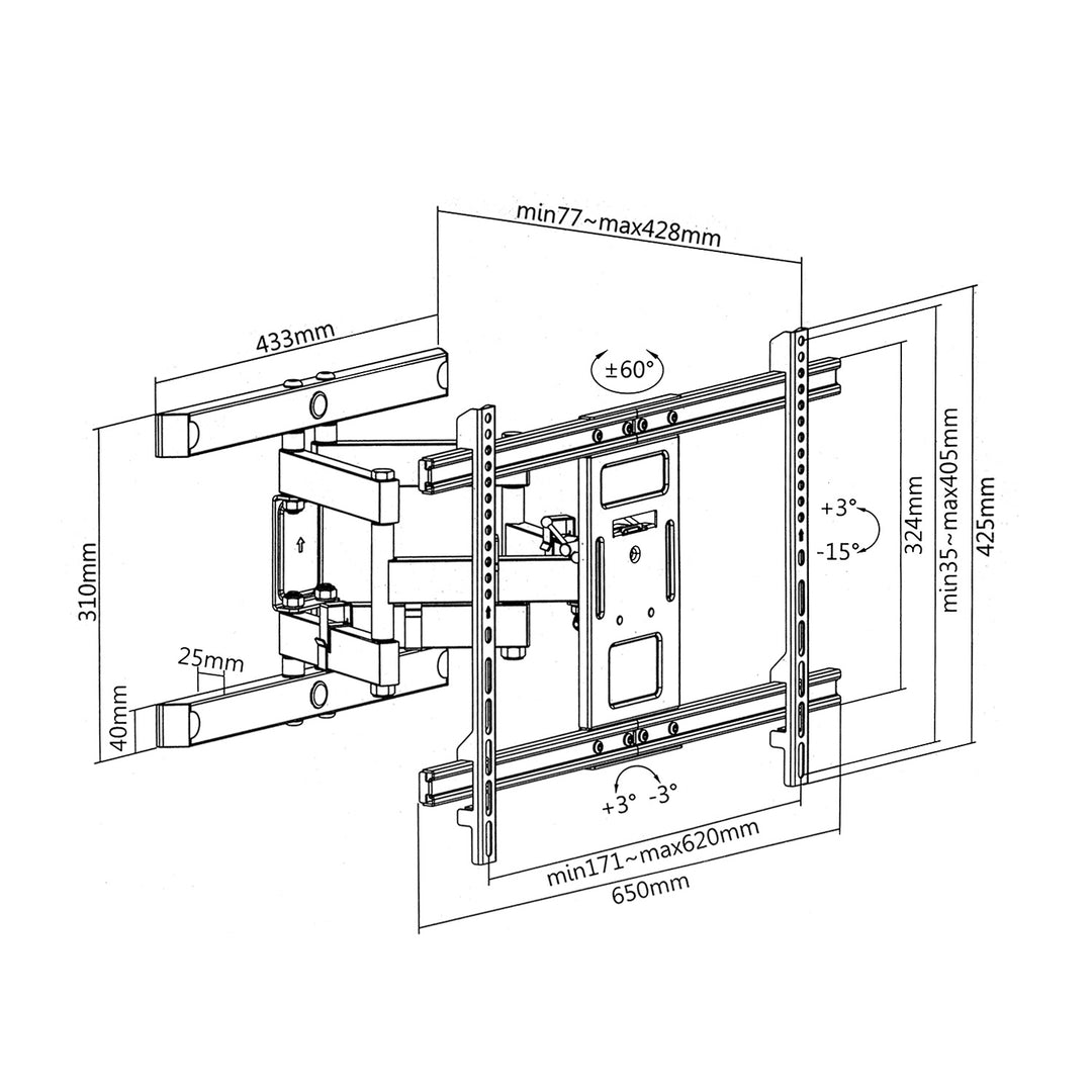 Soporte giratorio para TV 37-80 " negro max vesa 600x400 60kg Maclean MC-881