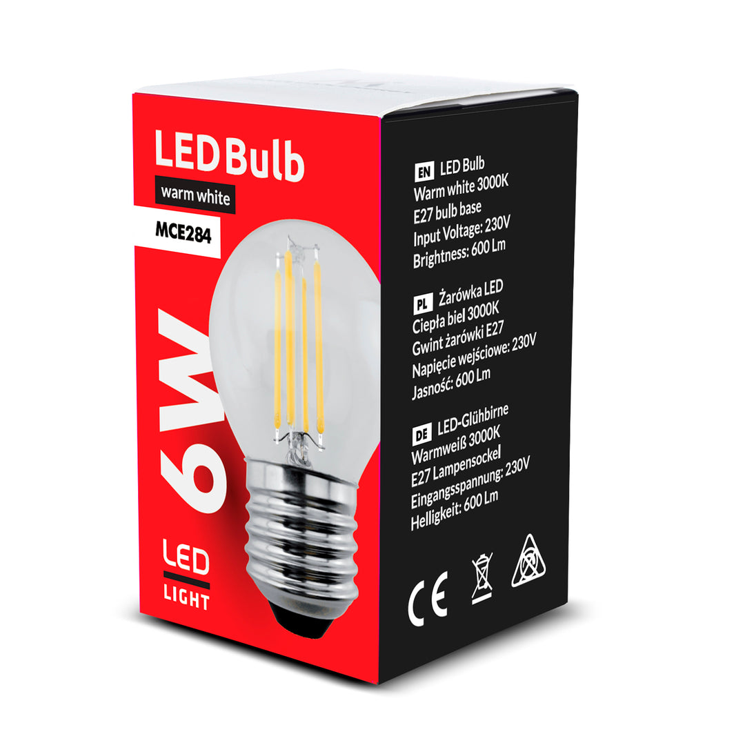 Bombilla LED de filamento E27, 6W 230V blanco cálido 3000K 600lm retro decorativo edison Maclean Energy MCE284 WW