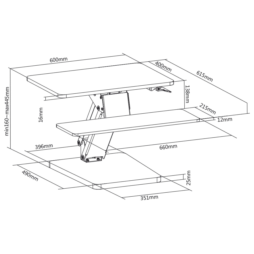 Soporte de escritorio para teclado y monitor o laptop para trabajos de pie y sentado Maclean MC-882