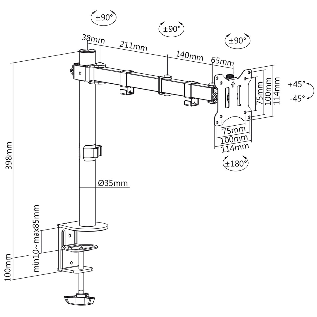 Soporte de escritorio para monitor pantalla LCD 17-32 " carga hasta 8kg VESA 75x75 y 100x100 Maclean MC-883