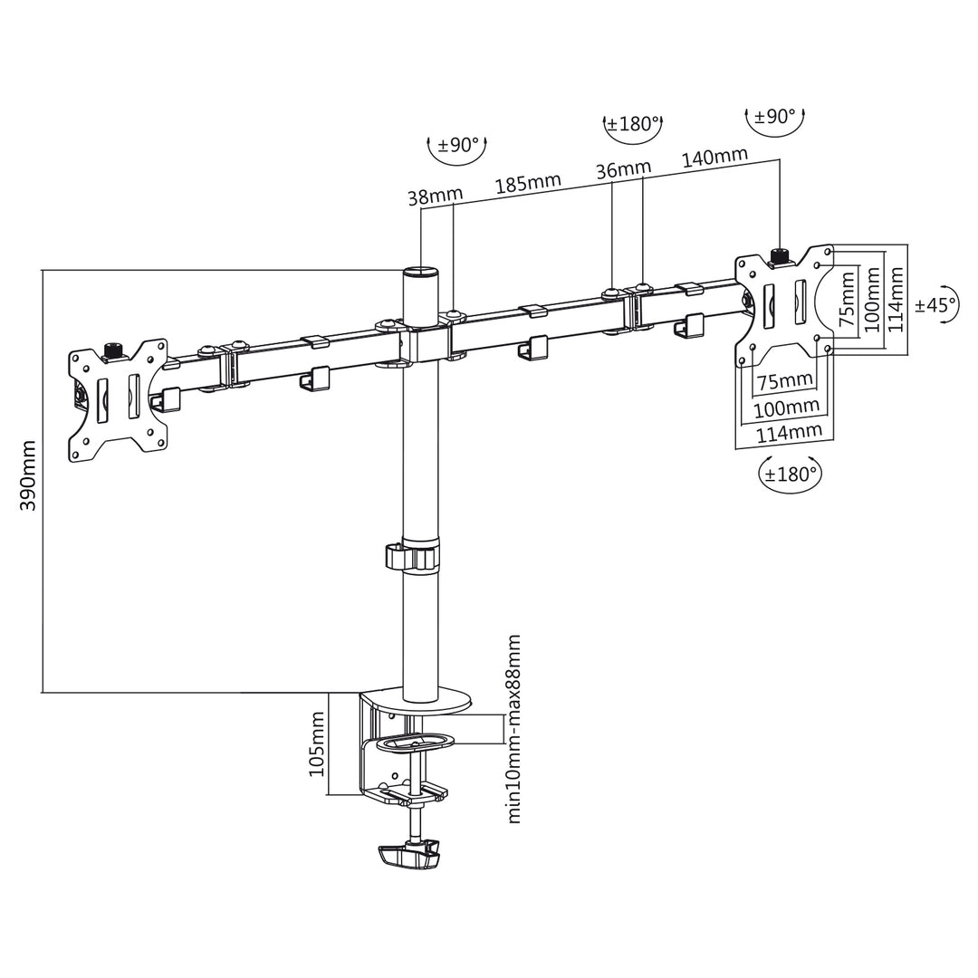 Soporte de escritorio para 2 monitores LCD de 17-32 " 2x 8 kg (máximo 16 kg) VESA 75x75 y 100x100 Maclean MC-884