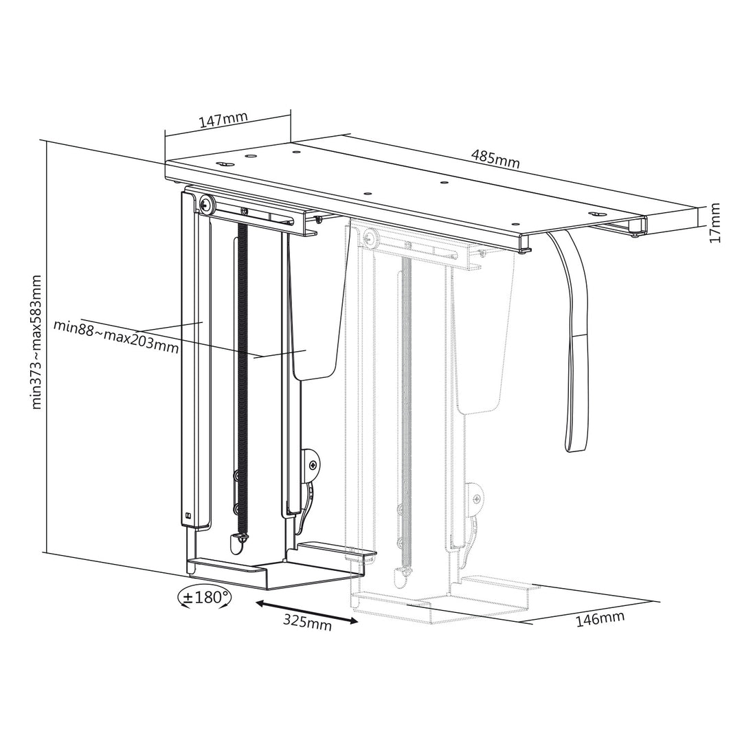 Soporte para montaje vertical del ordenador debajo del escritorio ajustable máx. 10kg negro Maclean MC-885 B