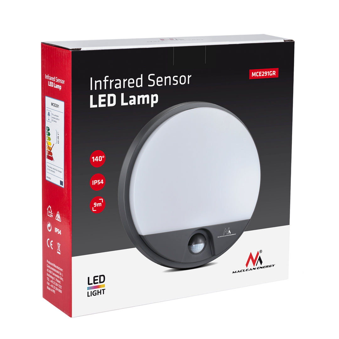 Lámpara LED con sensor de movimiento infrarrojo gris GR 1100lm 15W IP54 MCE291 Maclean Energy