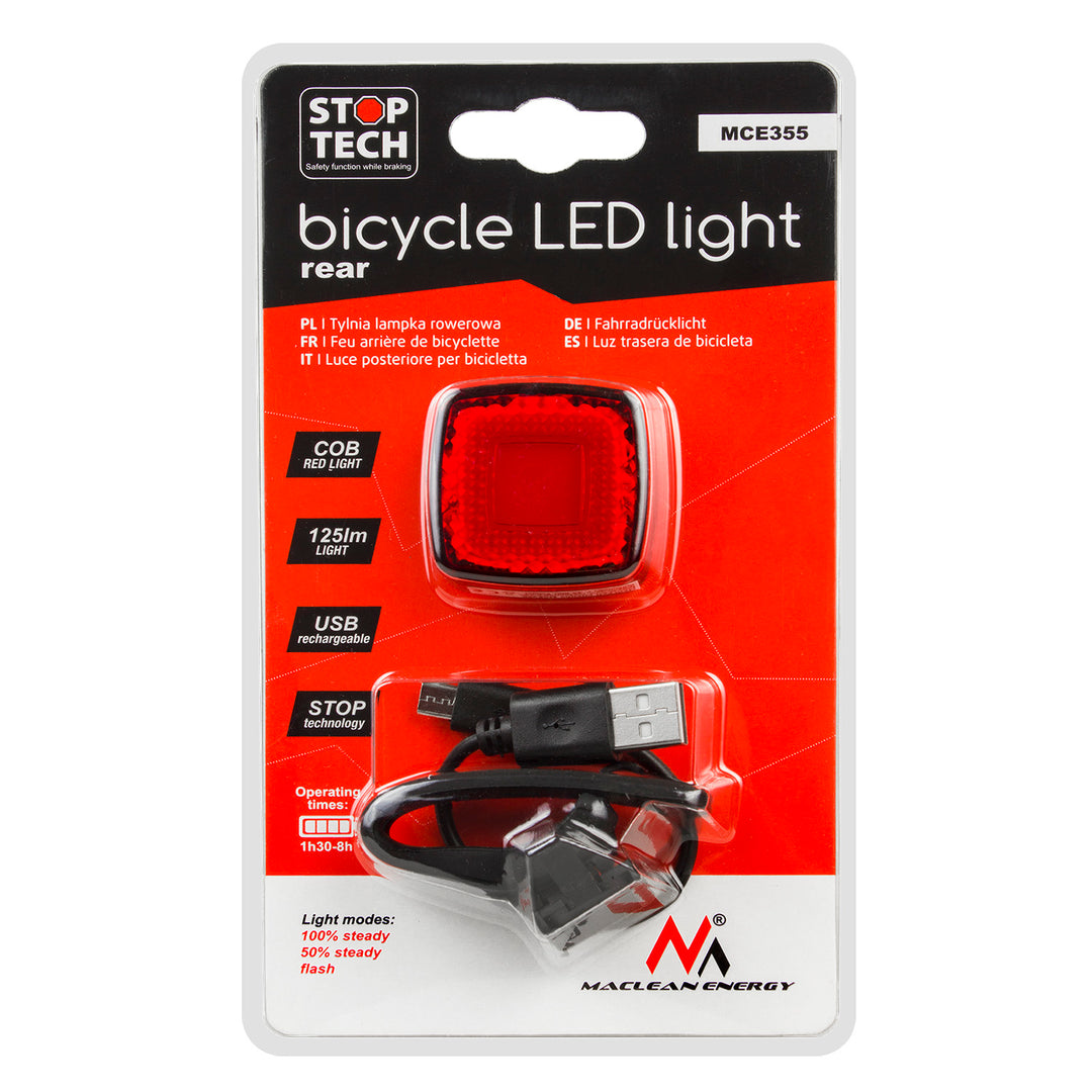 Luz LED trasera para bicicleta 37x37x16mm Maclean MCE355