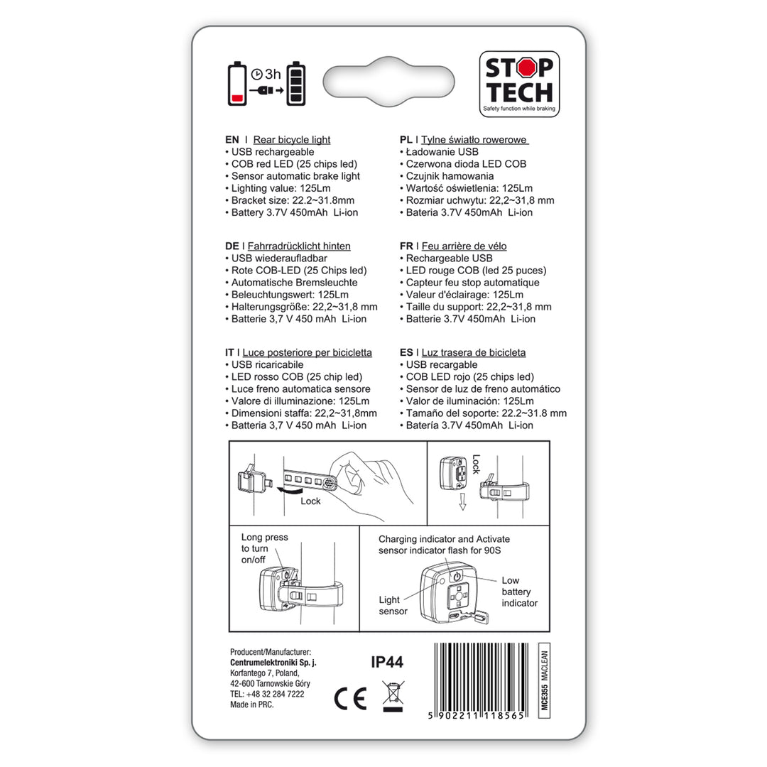 Luz traseira LED para bicicleta 37x37x16mm Maclean MCE355