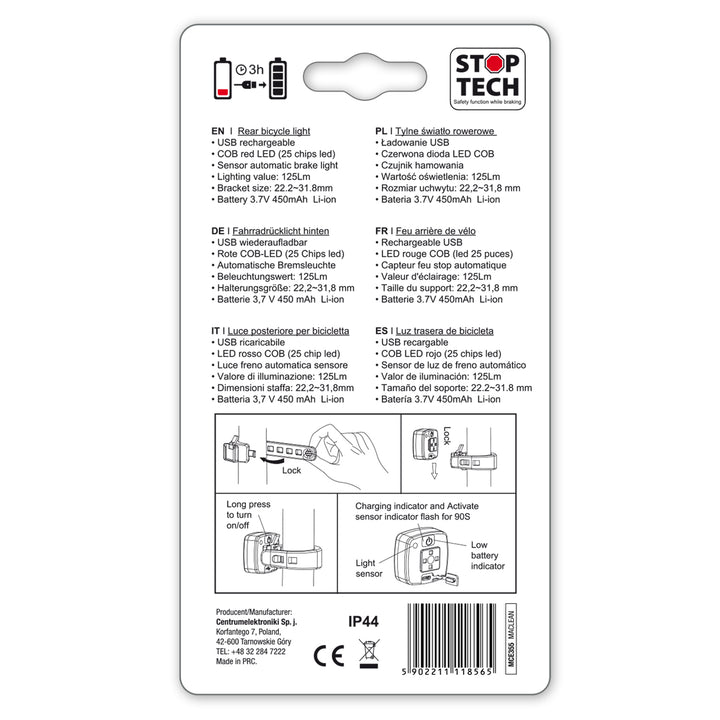 Luz LED trasera para bicicleta 37x37x16mm Maclean MCE355