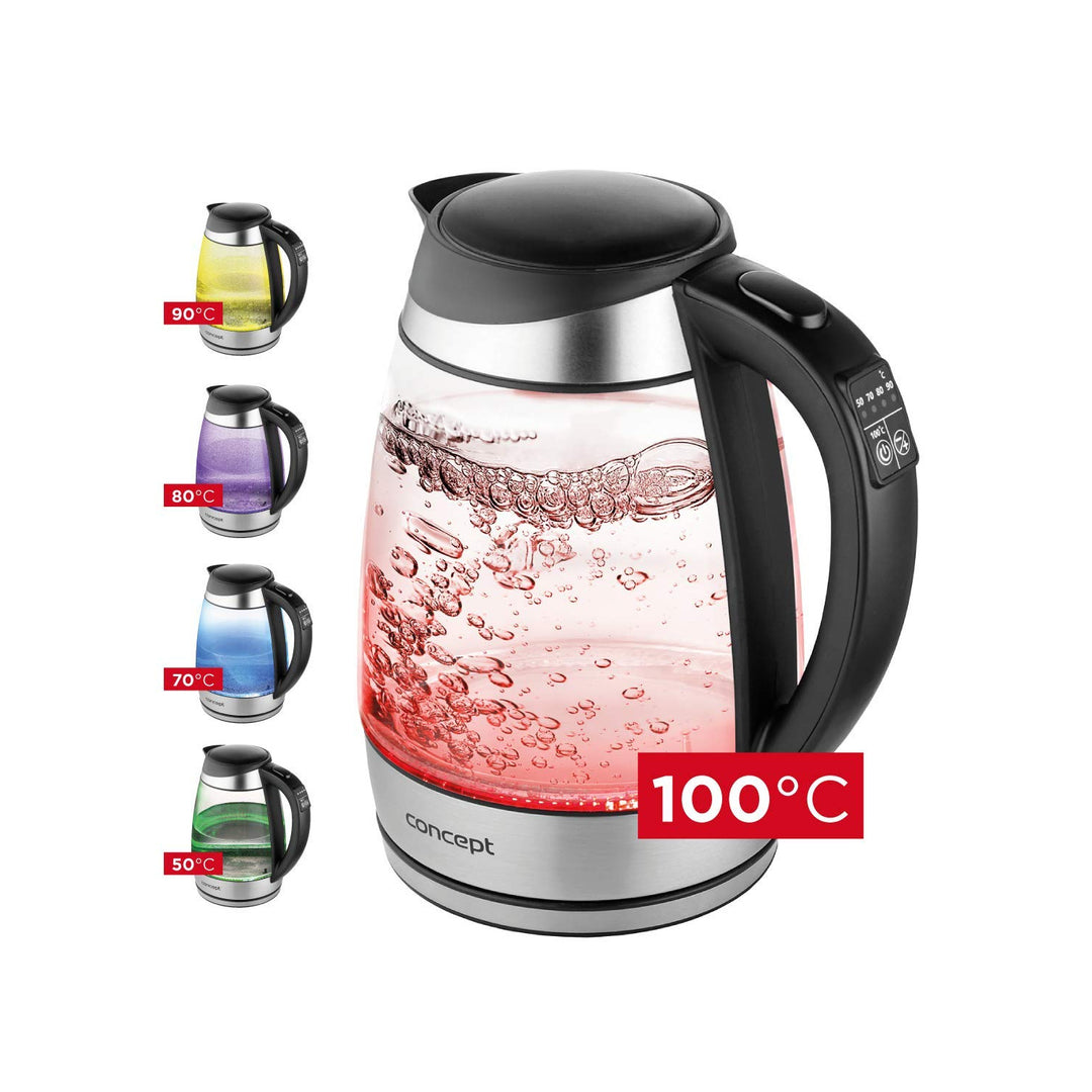 Chaleira elétrica de vidro 1.7L com temperatura controlada Concept RK4120