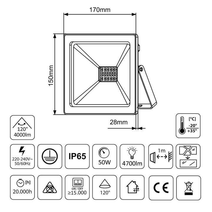 Naświetlacz LED fino 50W, 4000lm Branco Neutro (4000K) Maclean Energy MCE550 NW, IP65, PREMIUM