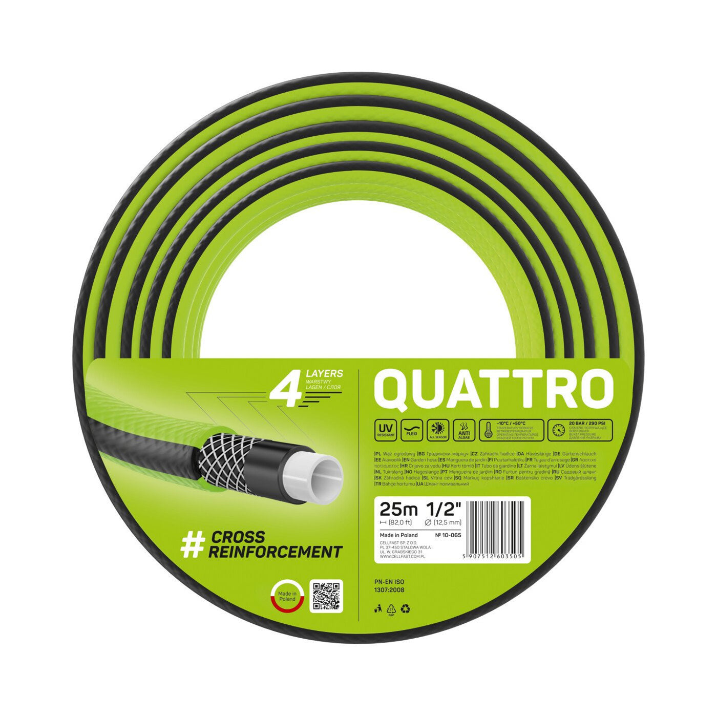 Mangueira de jardim 1/2 "25m 4 camadas trançadas cruzes Cellfast Quattro