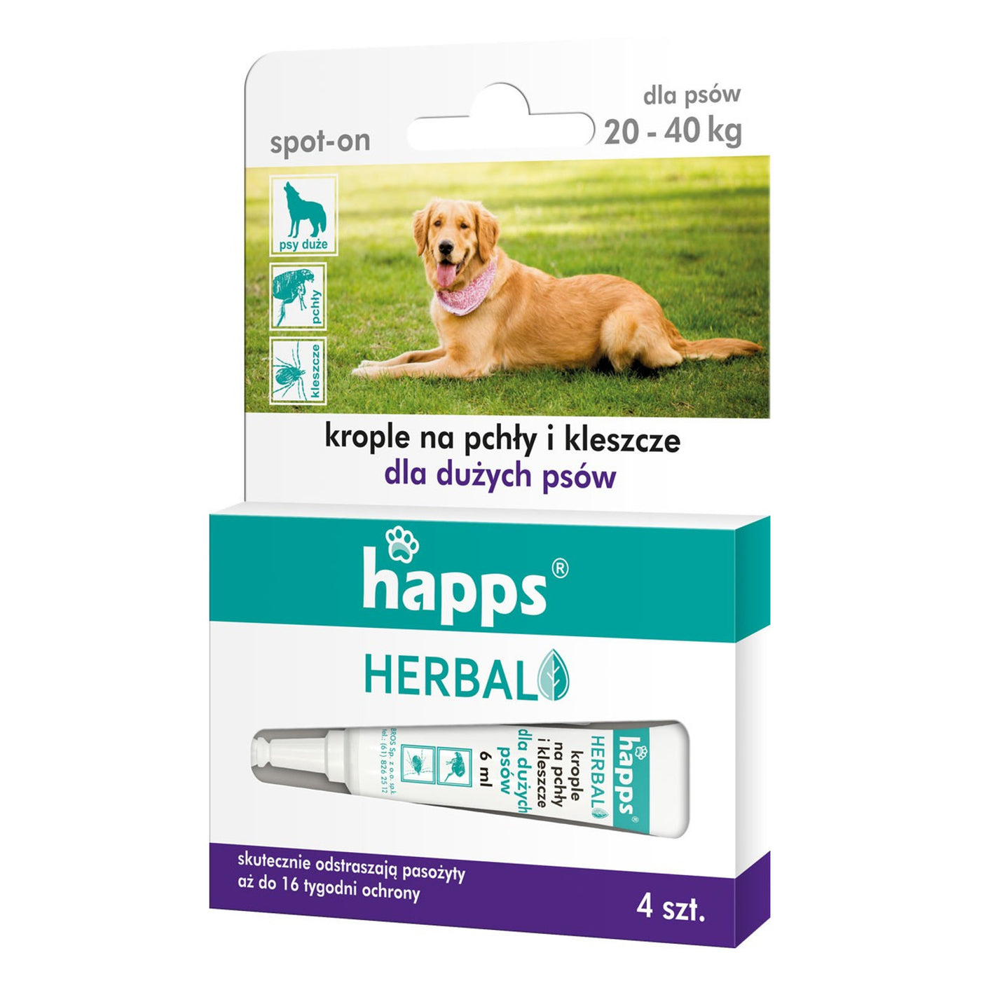 Gotas repelentes contra pulgas e carrapatos para cães grandes 20 - 40 kg Happs Herbal