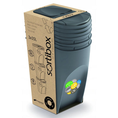 Sortibox 3x25L Juego de 3 cubos de reciclaje con capacidad total 105L