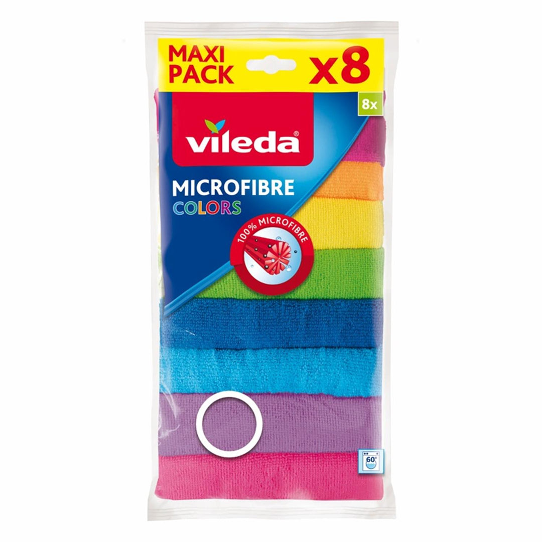 Vileda - Set de 8 bayetas de microfibras de diferentes colores, 30 x 30 cm, 8 unidades