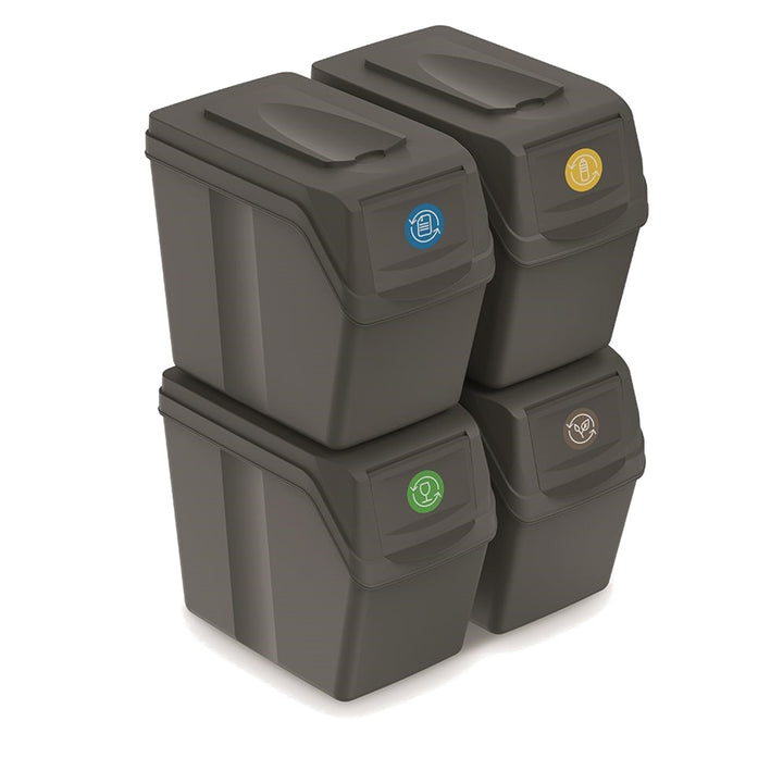 Lixeiras para reciclagem, conjunto de 4 lixeiras de 20L na cor cinza com tampas de diversas cores, Sortibox ISWB20S4