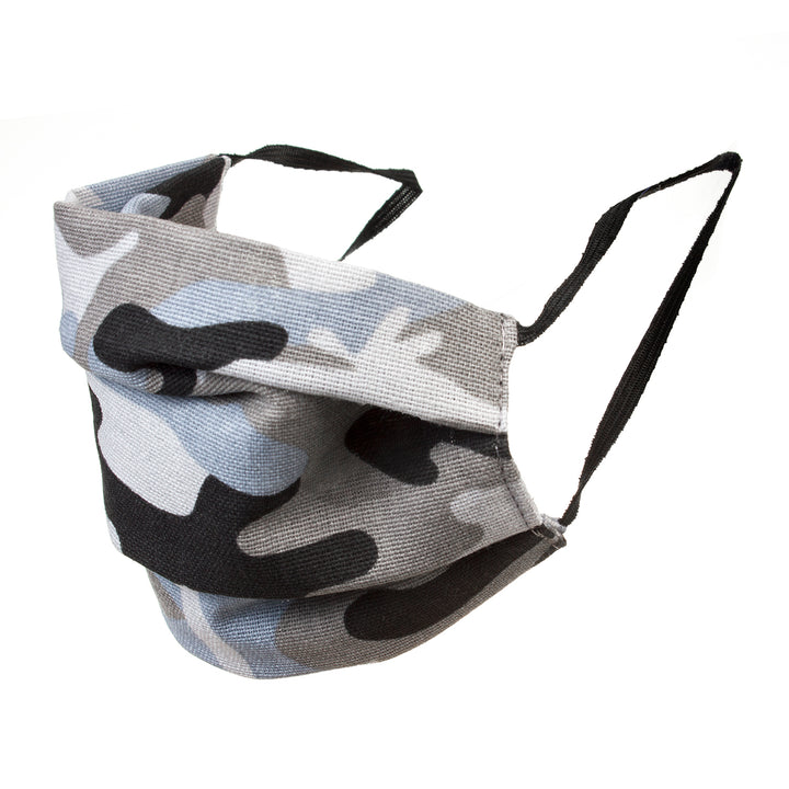 Máscara protectora reutilizable con un elástico de algodón - color camuflaje gris y azul