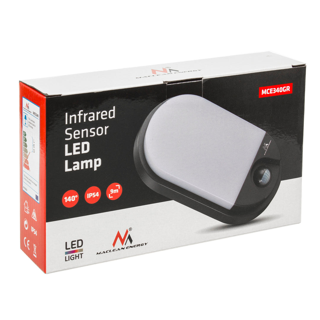 Lâmpada LED com sensor de movimento infravermelho MCE340 GR 1100lm 15W IP54 Maclean Energy cinza, branco natural (4000K)