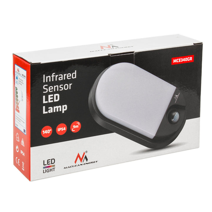 Lámpara LED con sensor de movimiento por infrarrojos MCE340 GR 1100lm 15W IP54 Maclean Energy gris, blanco natural (4000K)