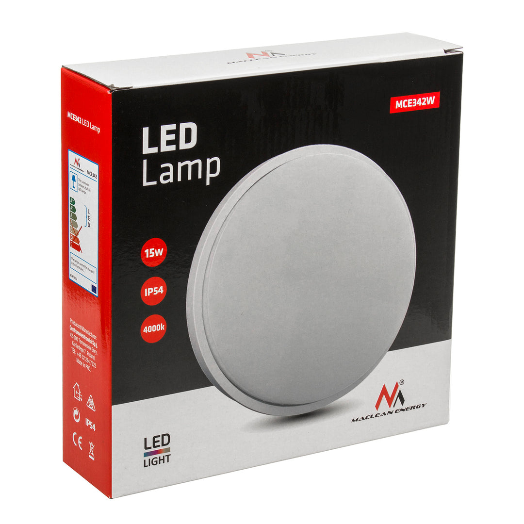 MCE342 W 1100lm 15W IP54 Maclean Energy Lámpara LED de pared y techo, color blanco natural (4000K)