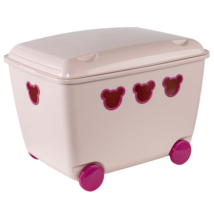 Contentor de brinquedos com rodas 55L BranQ Teddy rosa