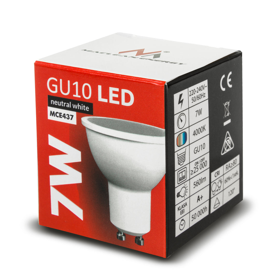 Bombilla LED GU10 7W blanco neutro 4000K, 220-240V ~, 50 / 60Hz, 490 lúmenes Maclean Energy MCE437 NW