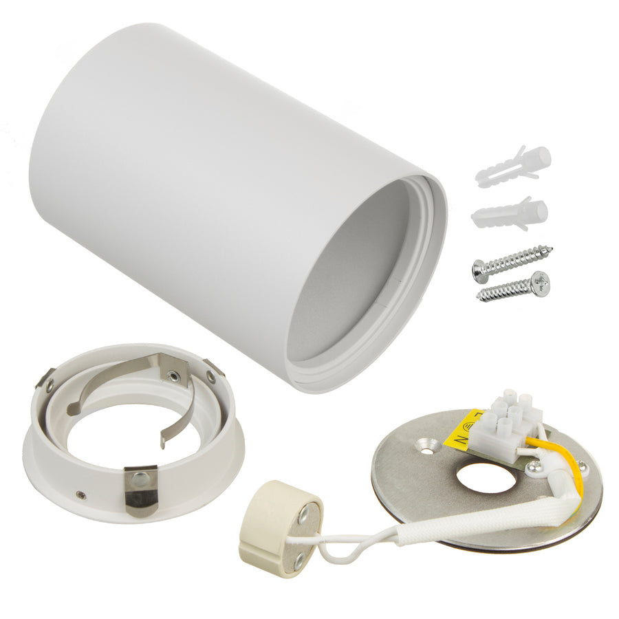Foco de techo orientable con casquillo GU10 para lámparas LED y halógenas hasta 40W para montaje en superficie, blanco, 80x115mm, aluminio MCE422 W