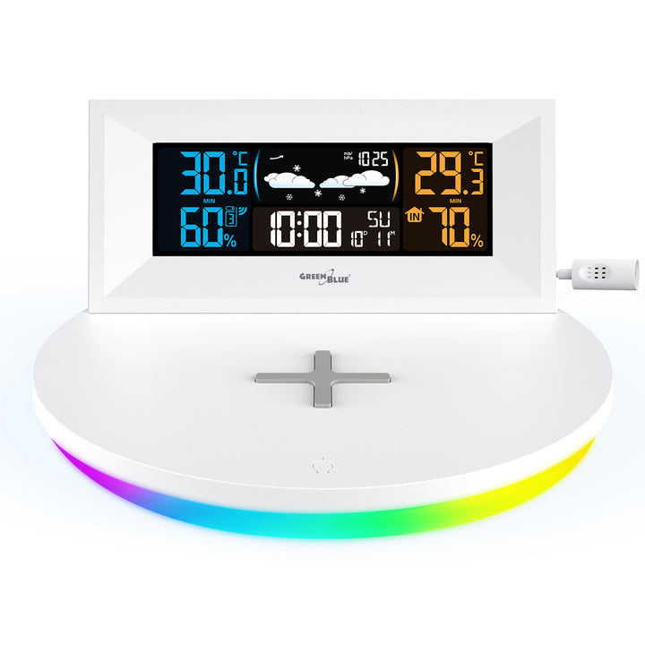 Estação meteorológica sem fio com carregador indutivo/sem fio GreenBlue, relógio, alarme, calendário, sensor externo, GB213