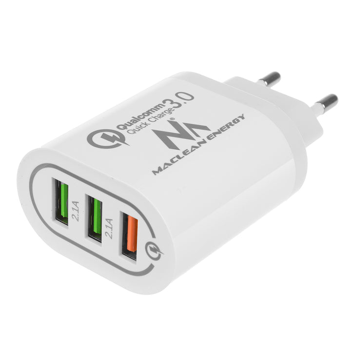 Carregador USB universal QC 3.0 3x adaptador de carregamento USB, unidade de fonte de alimentação com função de carregamento rápido, 1x adaptador de carga rápida 3,6-6V/3A 6-9V/2A 9-12V/1,5 2X 5V/2,1A (branco)